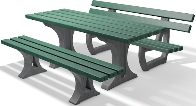 Ensemble constitué d'une table pique-nique, banc et banquette Coloris Gris/Vert